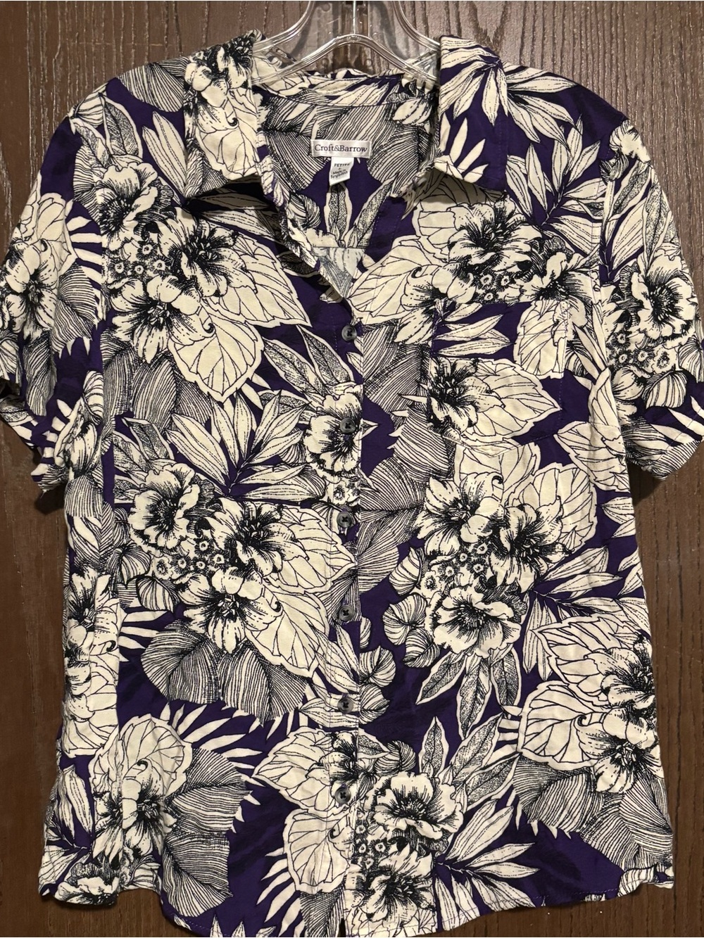 Croft & Barrow Purple Floral Short-Sleeve Button-Up Shirt